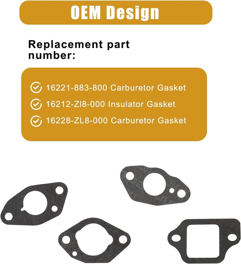 TNJPSEK 10 Sets GCV160 Carburetor Gasket Kit, Compatible with GCV135 GCV160 GCV190 Lawn Mower Small Engines HRS216 HRB216 HRR216 HRX217, Replace Part #16221-883-800 16212-ZL8-000 16228-ZL8-000 - Image 2